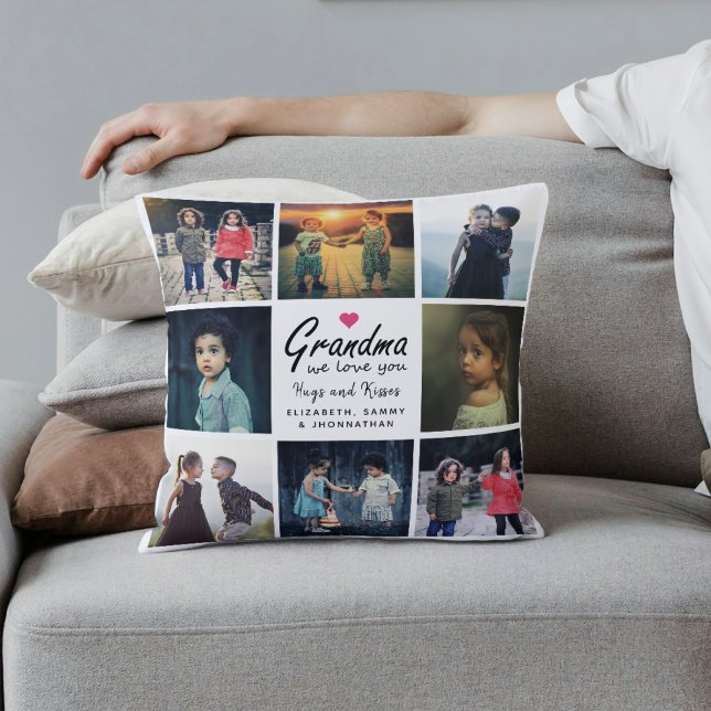Grandma we love you Script 8 Custom Photo Collage  Throw Pillow (Creator Uploaded)