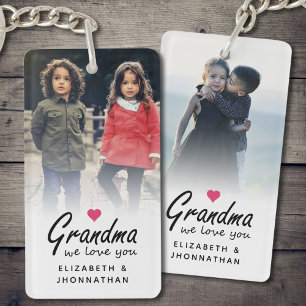 Grandma we love you Script Custom 2 Sided Photo  Keychain
