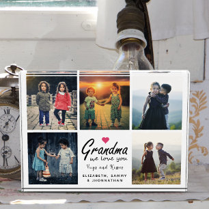 Grandma we love you script Modern Keepsake Collage Photo Block