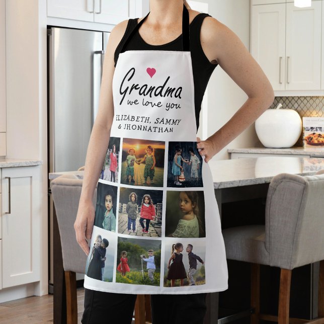 Grandma we love you Script Trendy Photo Collage Apron (Creator Uploaded)