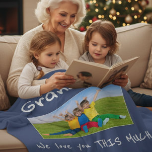 Grandma We Love You This Much Photo Christmas Gift Fleece Blanket