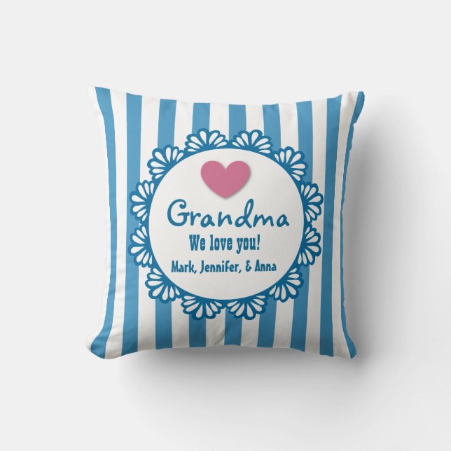 GRANDMA We Love You with Heart and Stripes B02 Throw Pillow (Front)