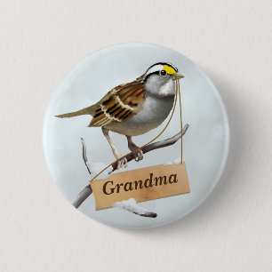Grandma White throated sparrow Pinback Button