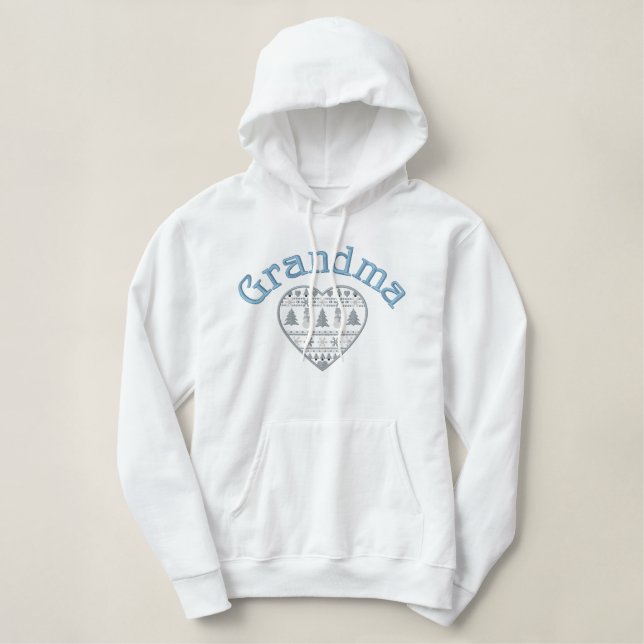 Grandma Winter Love Heart Pullover Hoodie Gift (Design Front)