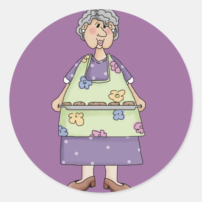 Grandma with Cookies Design Classic Round Sticker (Front)