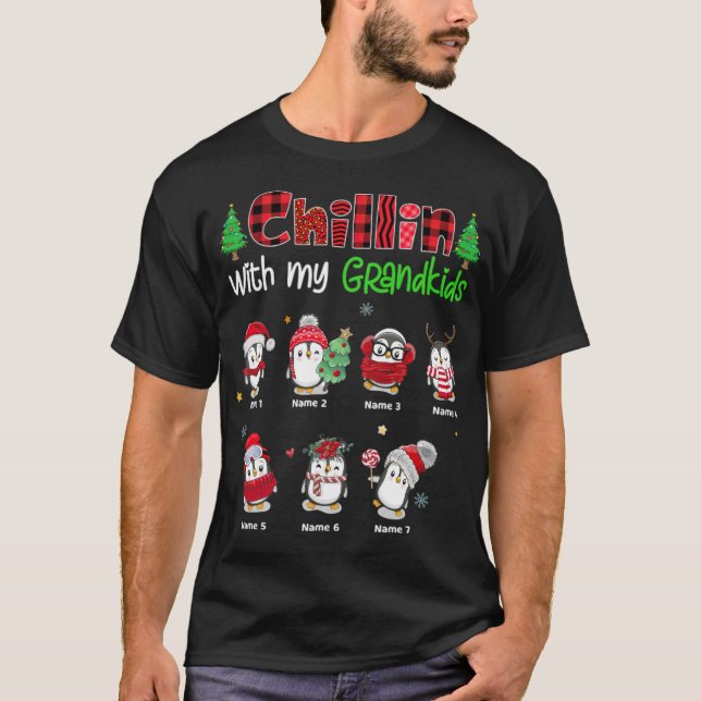 Grandma with Grandkids Name Christmas Personalized T-Shirt (Front)