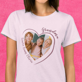 Grandma with Grandkids Names Heart and Photo T-Shirt