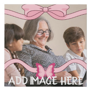 Grandma With Grandkids Pink Butterfly Granny Mama Faux Canvas Print
