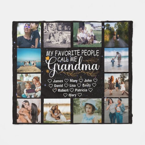 Grandma with names and 12 photos of the grandkids  fleece blanket