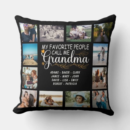 Grandma with names and 12 photos of the grandkids throw pillow