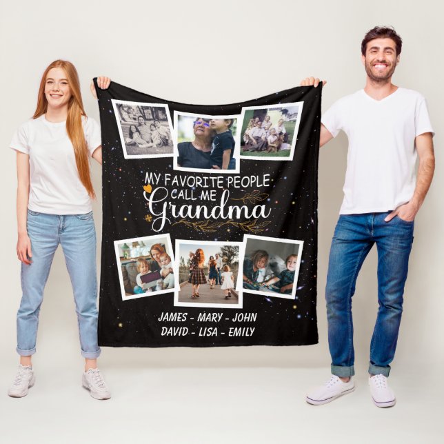 Grandma with names and photos of the grandkids fleece blanket (In Situ)