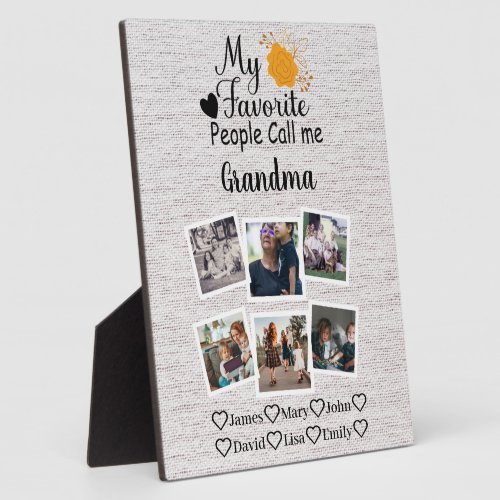 Grandma with names and photos of the grandkids plaque