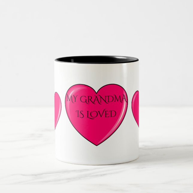 GRANDMA with pink hearts coffee or tea mug. Two-Tone Coffee Mug (Center)