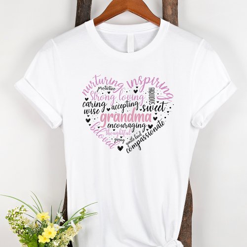 Grandma Word Cloud Pink Heart T_Shirt