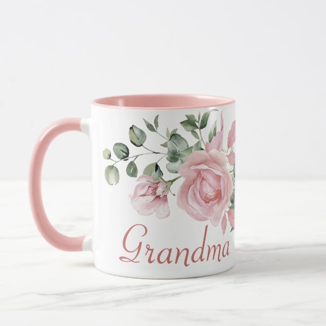 Grandma Year Established Custom Pink Roses  Mug (Left)