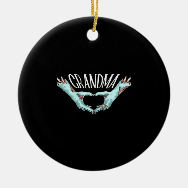 Grandma Zombie Hand Heart Halloween Costume Family Ceramic Ornament (Front)