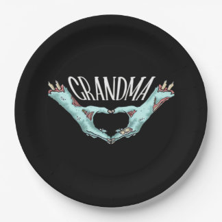 Grandma Zombie Hand Heart Halloween Costume Family Paper Plates