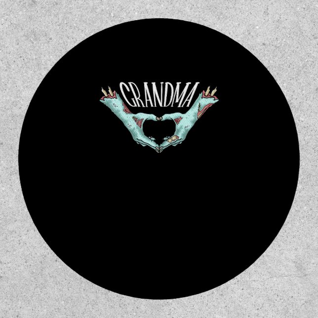 Grandma Zombie Hand Heart Halloween Costume Family Patch (Front)