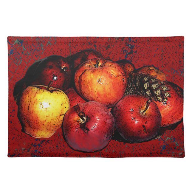 Grandmal's Bunches of Apples Placemat-Red Cloth Placemat (Front)