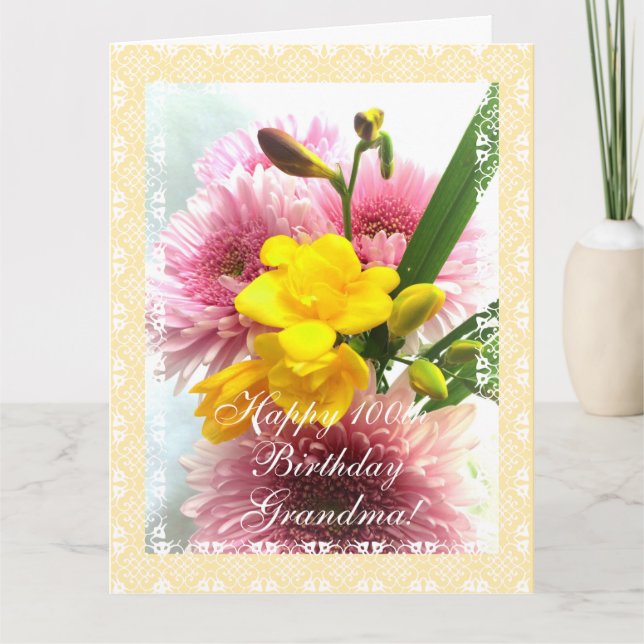 Grandma's 100th birthday flowers (change age) card (Front)