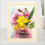 Grandma's 100th birthday flowers (change age) card<br><div class="desc">Birthday Greeting card with lace frame and photo of roses on beige background. Personalize your message! Tarjeta postal en ingles con una foto de roses para el cumples de una abuela. Personalize su mensaje! (puede replazar el texto escrito) Photography by Maria Santos (Lusinhas do Sul.</div>