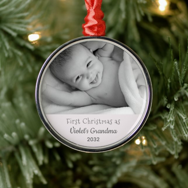 Grandma's 1st Christmas Personalized Name Photo Metal Ornament (Tree)