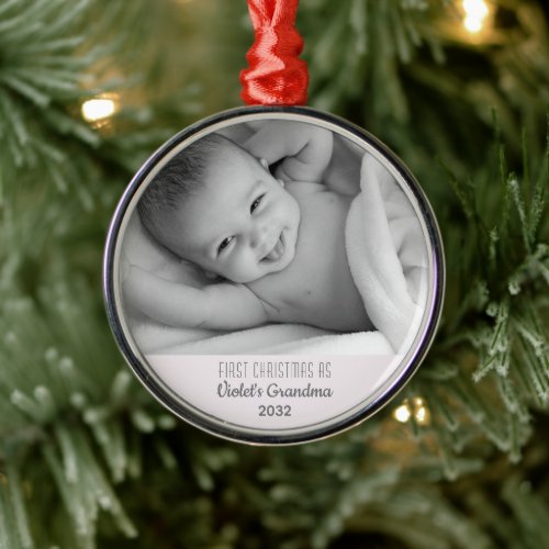 Grandmas 1st Christmas Personalized Name Photo Metal Ornament