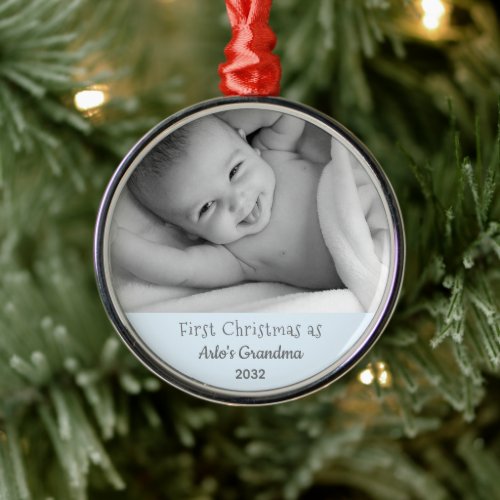 Grandmas 1st Christmas Personalized Name Photo Metal Ornament