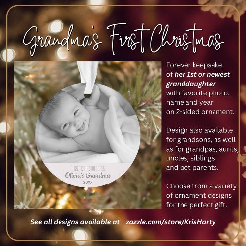 Grandmas 1st Christmas Personalized Name Photo Ornament