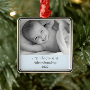 Grandma's 1st Christmas Personalized Square Photo Metal Ornament