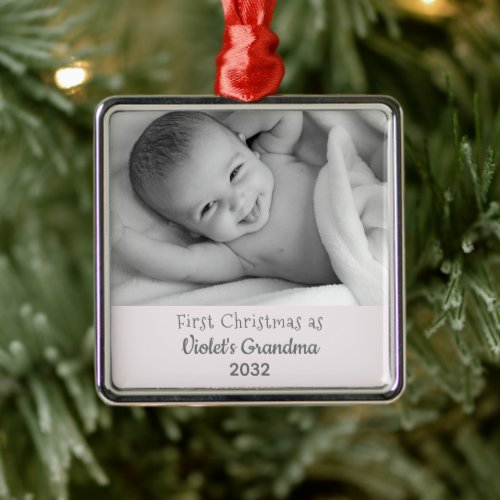 Grandmas 1st Christmas Personalized Square Photo  Metal Ornament