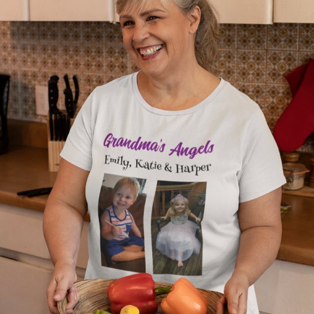 Grandma's Angels | Personalized Photo and Names Plus Size T-Shirt (Creator Uploaded)