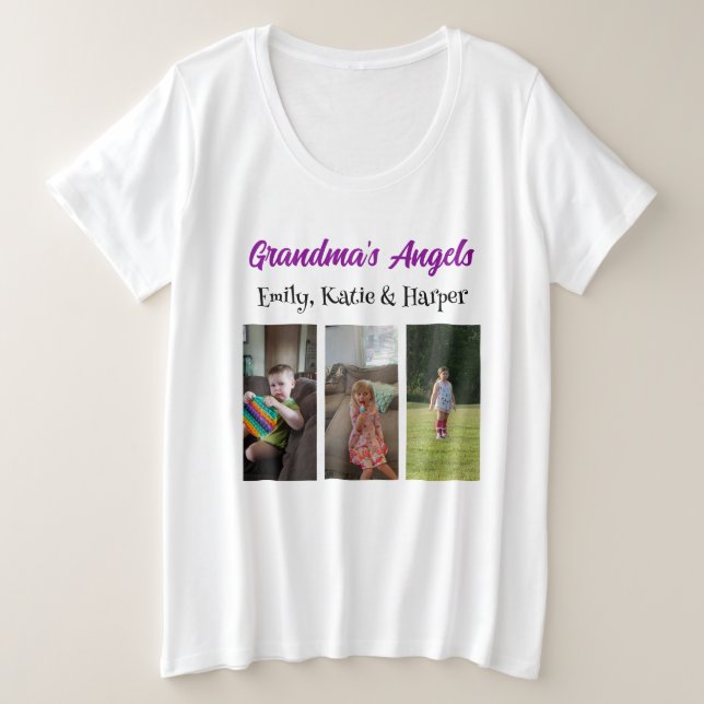 Grandma's Angels | Personalized Photo and Names Plus Size T-Shirt (Design Front)
