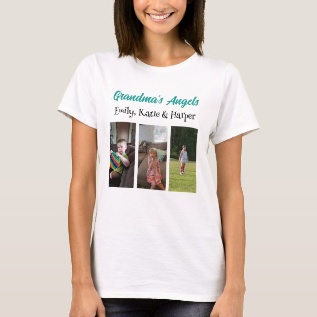 Grandma's Angels | Personalized Photo and Names T-Shirt (Front)