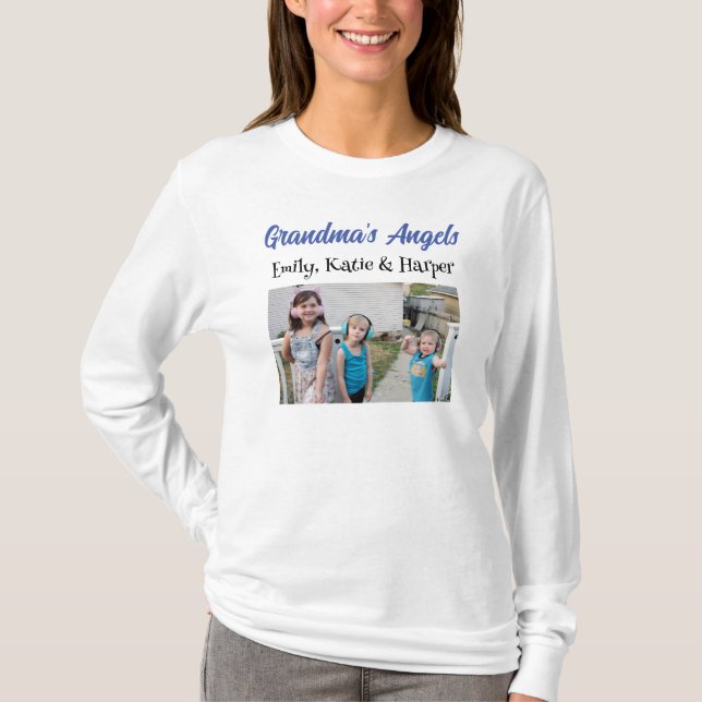 Grandma's Angels | Personalized Photo and Names T-Shirt (Front)