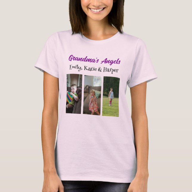 Grandma's Angels | Personalized Photo and Names T-Shirt (Front)