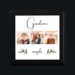 Grandma's Angels Photo Collage Greenery Gift Box<br><div class="desc">Custom Multi-Photo Collage Jewelry Keepsake Box.  Grandma Gift.  3 Photos.  Grandma's Angels.  Grandma can be changed to any name.  Simple.  Watercolor greenery.</div>