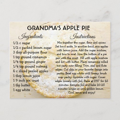Grandmas Apple Pie Day Recipe Card