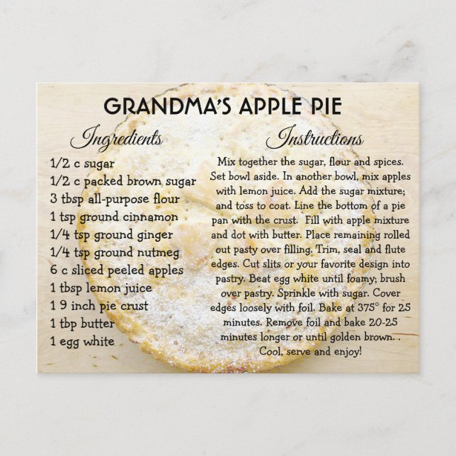 Grandma's Apple Pie Day Recipe Card (Front)