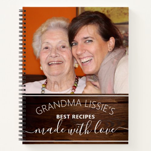 Grandmas Best Recipes Rustic Wood Photo Cookbook Notebook