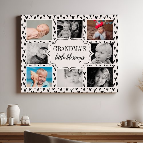 Grandma'S Blessings Doodle Hearts Photo Faux Canvas Print