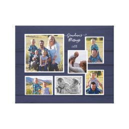 Grandma&#39;s Blessings Navy Wood 6 Photo Collage Canvas Print