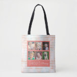 Grandma's Blessings Orange & Teal Photo Collage Tote Bag<br><div class="desc">This bag makes an extra special keepsake gift for a Grandmother. It features a 6 photo frame collage for pictures her grandchildren. The bag is accented with a light orange and teal striped background. Custom text reads: Grandma's Blessings</div>