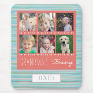 Grandma's Blessings Photo Collage Coral and Teal Mouse Pad