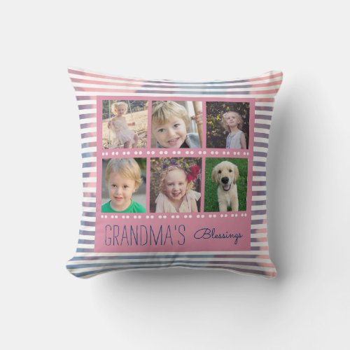 Grandmas Blessings Photo Collage Pink  Blue Throw Pillow