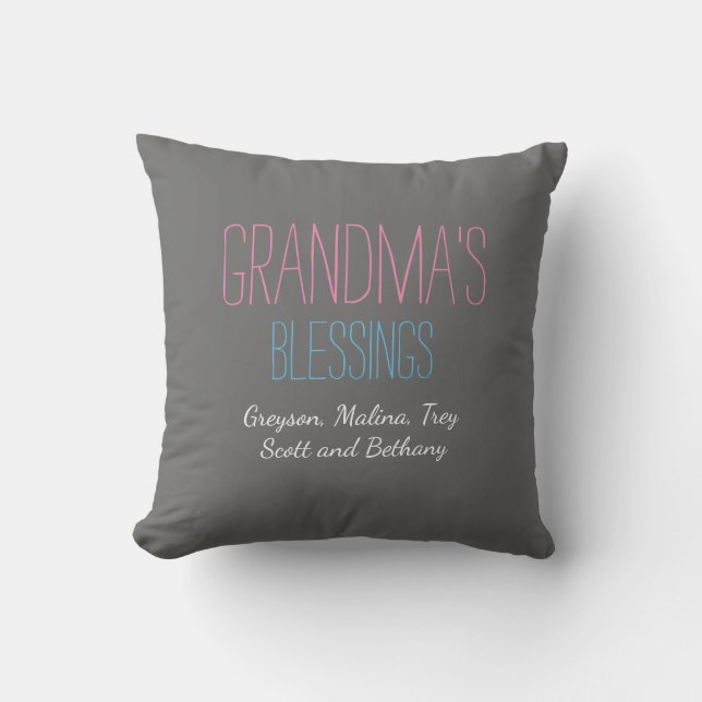 Grandma's blessings with grandkids names pillow (Front)