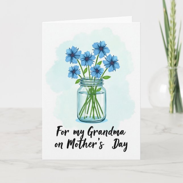 Grandmas Blue Blossom Mothers Day Card (Front)