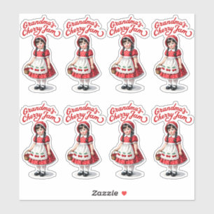 Grandma's Cherry Jam - Vintage - 8 Jar Labels