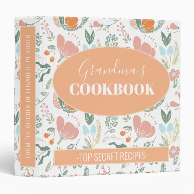 Grandmas cookbook floral retro pattern recipes 3 ring binder (Front/Spine)