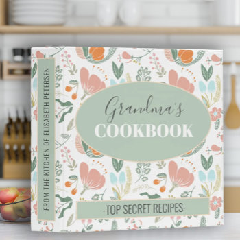 Grandmas Cookbook Floral Retro Pattern Recipes 3 Ring Binder by cooldesignsbymar at Zazzle